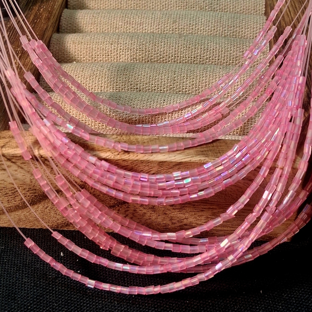 Multi-Strand Pink Seed Bead Necklace